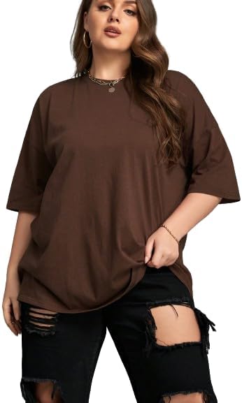 Imsa ModaWomen's Plain Tshirt Drop Shoulder Round Neck, Oversized T-Shirt