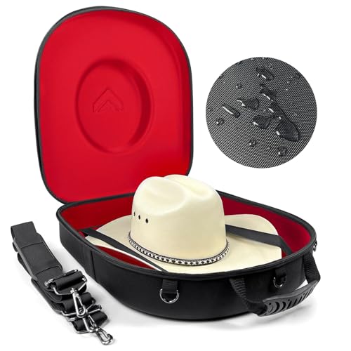 Foeran Travel Hat Case For Cowboy Panama & Fedora Hat, Waterproof & Crush Proof Cowboy Hat Box Wide-brimmed Hats Storage Holder Hat Carrier - Large, Red
