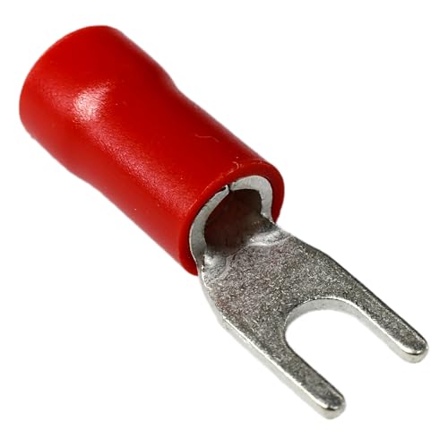 PAPUGA 100PCS 8 AWG (10 mm2) #10 / M5 Insulated Fork Spade Crimp Connector, 600V 62A, UL cUL Industrial Terminal High Current Connector, Electrical Repair