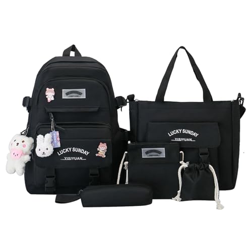Yonuaret Juego de mochilas escolares de 5 piezas, mochila escolar grande, mochila escolar para niñas, adolescentes, mochila escolar, mochila escolar, mochila escolar, mochila con bolsa de la compra,