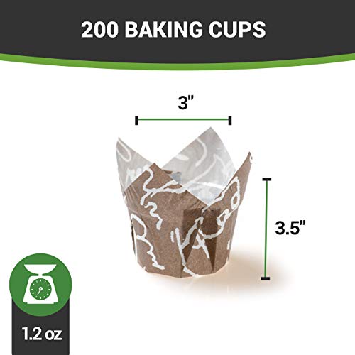 Restaurantware-Premium 1.2-oz Baking Cups: Regular-Petal Paper Baking Cups Perfect for Muffins, Cupcakes or Mini Snacks - Brown Chocolate Wisp Print Design - Disposable - 200-CT
