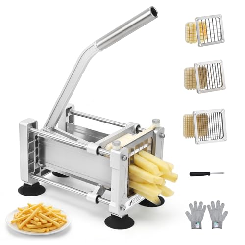 Yapasopu cortador de patatas manual con 1/2',3/8',1/4' cuchilla,profesional cortador patatas fritas equipado 4 ventosa para restaurante casero patatas enteras, zanahorias, pepinos, cebollas