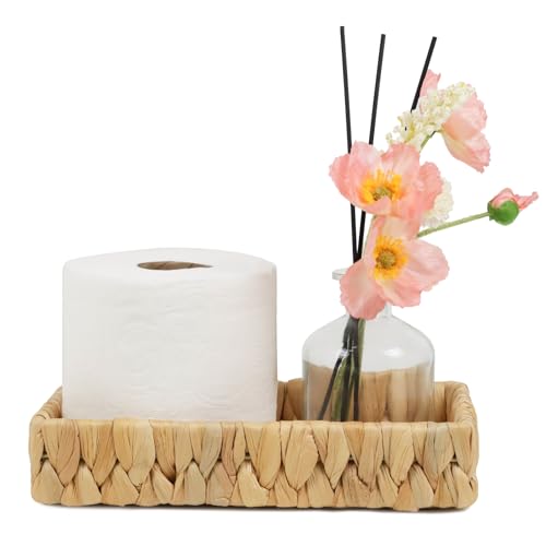 Bathroom Tray Countertop, 10 Inch Water Hyacinth Bathroom Basket, Toilet Tank Bathroom Vanity Tray...
