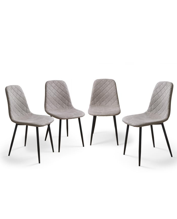 Home Heavenly®- Sillas Comedor salón SUIZ Pack de 4 sillas tapizadas de Estilo nordico en colór Taupe Patas metalicas colór Negro