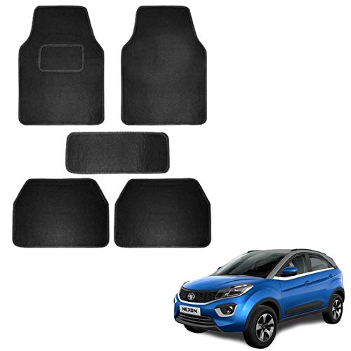 Autokaar Fabric Car Floor Mat for Tata Nexon (Set of 5 Pieces, Black