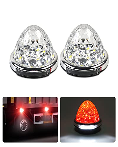 【防水IP67】Cartist LED サイドマーカーランプ トラック用 路肩灯 高輝度 両面発光 DC 10-50V 無極性 丸型 LEDマーカー 貨物車 トレーラー対応 色選択可 メッキリング 2個セット 耐高温PC素材 メッキ付き (2個セット, レッド)