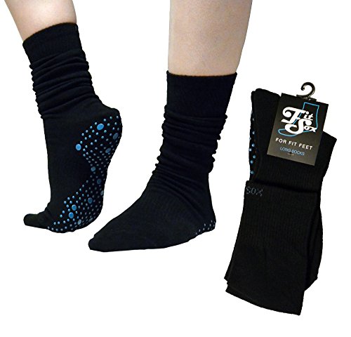 Fitsox Grip Socks For Pilates, Yoga, Martial Arts, Gym, Dance, Bar, Anti-Slip/Non-Slip, Falls Prevention. Black/Blue Long #TOP7