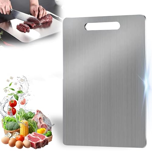 Planche a Decouper en Titane, 34 * 23 cm, Planche Inox pour Couper la Viande, les Fruits et les Légumes (1 Pièce)