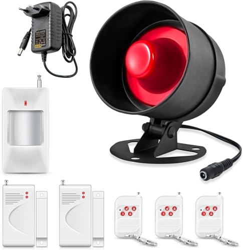 Sistemi di Allarme Casa Senza Fili, Kit Antifurto Con 1 Sirena, 2 Sensori Per Porte E Finestre E 3 Telecomandi, 1 sensore di movimento Anti-pet,per Appartamento, Garage, Ufficio