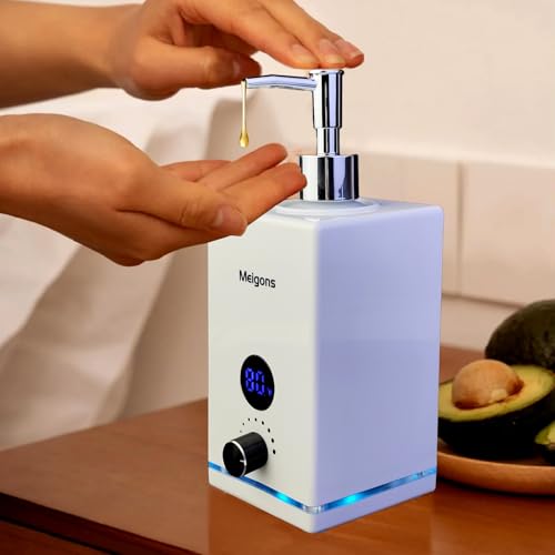 Oil Warmer for Massage Massage Oil Warmer Body Oils Heater for Spa with Two Oil Bottle Dispenser Adjustable Temperature (White)