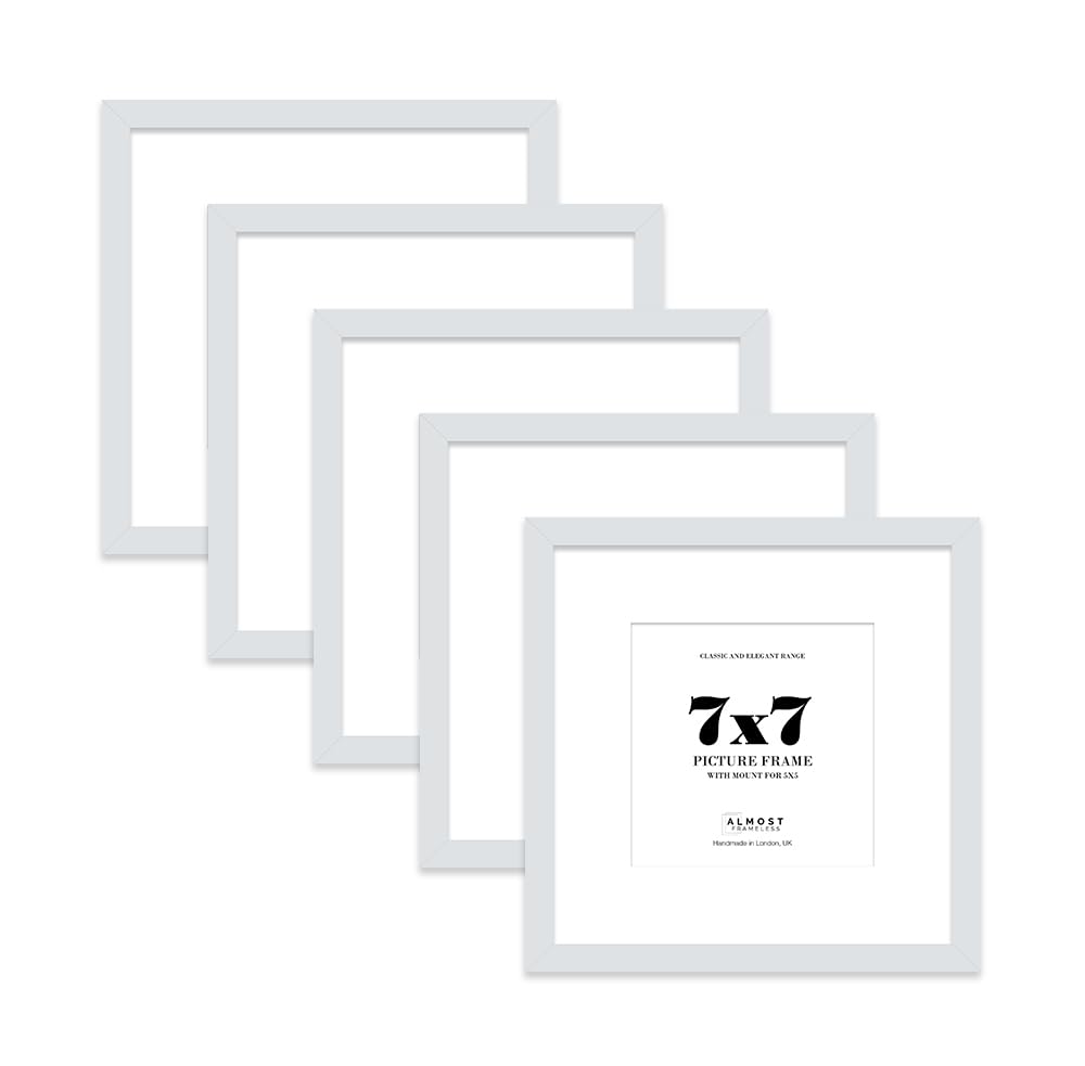 7x7 Light Grey Picture Frame with Mount for 5x5 Photos, Prints - Modern Square Wall Frame, Set of 5