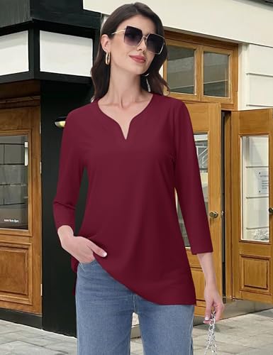 YUCOLEN Womens 3/4 Sleeve T Shirt V Neck Tops Casual Henley Shirts UPF50+ Summer Tops Basic Cotton Tees S-XXL2