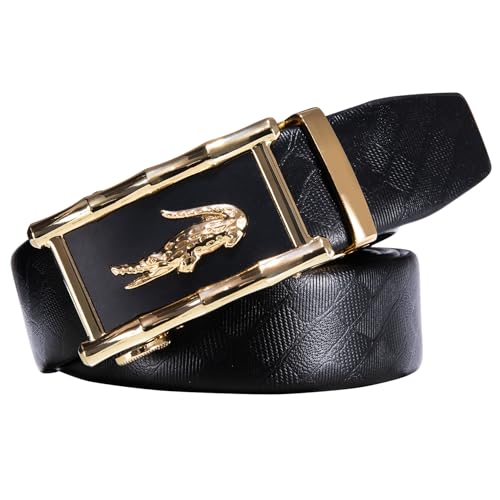 Image of Barry.Wang Mens Belt Ratchet Click Belt 1 3 /8 Genuine Leather Slide Buckle Adjustable for Dress Casual Jeans Trim to Fit