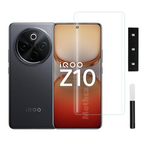 Image of Mothca Premium UV Tempered Glass Screen Protector For IQOO Z10 (Pack of 1) Full Adhesive UV Curved Screen Guard, Case Friendly with Installation Kit