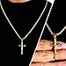 ALEXCRAFT Gold Plated Cross Necklace for Men Gold Cross Necklaces for Women Trendy Stainless Steel Crucifix Pendant with 3mm 21inch Rope Chain