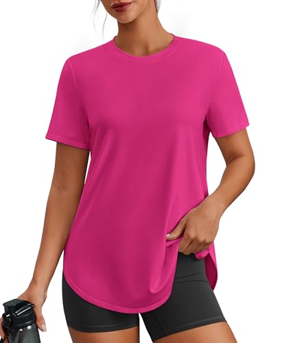 Image of PINSPARK Workout Tops for Women Short Sleeve Athletic Shirts UPF 50+ Quick Dry Running Outfits for Exercise Gym Hiking S-3XL