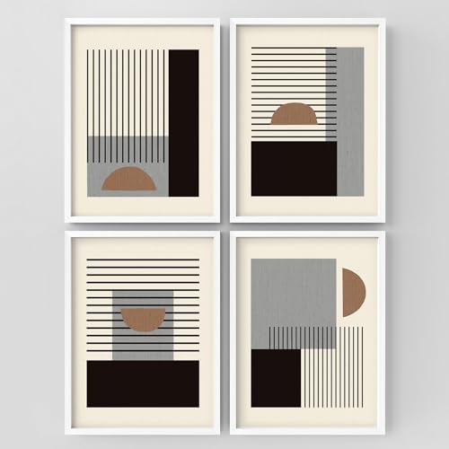 Framed Wall Art Collage Print Gallery Set, Color Blocks, Lines,