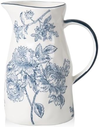 Ceramic Pitcher Vase, Blue and White Jug for Home Decor, Chinoise...
