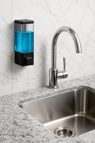 Image of Wall Mounted Liquid Soap Dispenser | Manual Handwash & Sanitizer Dispenser | Refillable Bathroom & Kitchen Soap Dispenser | Leak-Proof Push Button Design | Black | Pack of 6