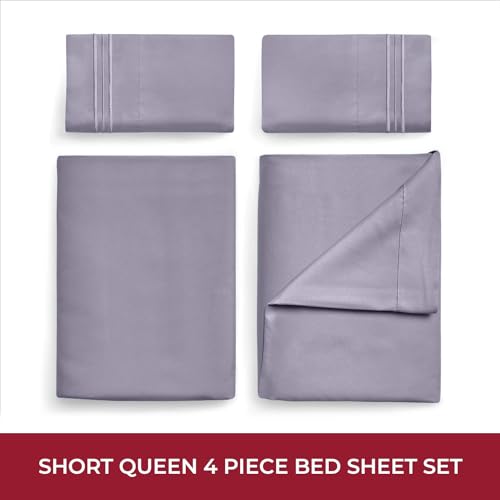 Image of Mellanni RV Short Queen Sheets - 4 PC Iconic Collection Bedding | Hotel Luxury, Extra Soft, Cooling Bed Sheets - Deep Pocket up to 10 inch (RV /Short Queen, Hazy Lilac)
