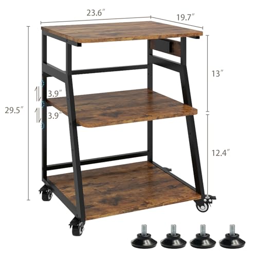 Natwind 23.6"x19.7" Large Printer Stand,3 Tier Printer Table with Charging Station, Rolling Cart with Adjustable Storage Shelf for Home Office Organization, Stand for Heat Press,3D Printer (Retro) by Natwind - Image 3
