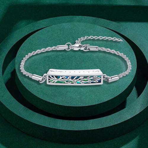 Aniu Urn Bracelet for Ashes Abalone Shell Mountain/Tree of Life/Hummingbird/Butterfly 925 Sterling Silver Cremation Jewelry for Ashes Keepsake Pendant Locket Bracelet for Women2