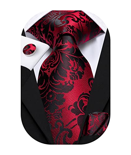 Image of Hi-Tie Silk Ties for Men Plaid Paisley Striped Necktie Pocket Square Cufflinks Set Formal Business