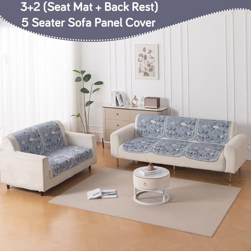Image of HOKIPO HeavenHue Sofa Cover 5 Seater Panel Set 3+2, Frosted Petals