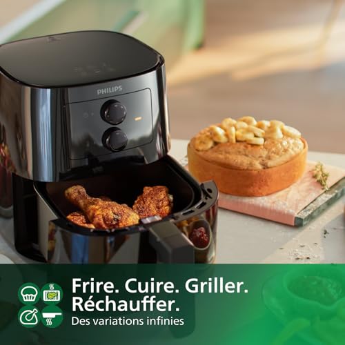 Philips Essential Airfryer, Poêle De 4,1 Litres, Friteuse Sans Huile, Technologie Rapid Air, Application HomeID, Contrôle De l'Heure Et De La Température, Noir (HD9200/90)