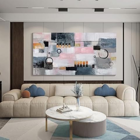 Pogusmavi Abstract Wall Art for Living Room, Artwork Pictures, Modern Office Decor, Large Canvas Wall Art, Gray, Pink - Bedroom Wall Art, Large Canvas, Home Decor Cover