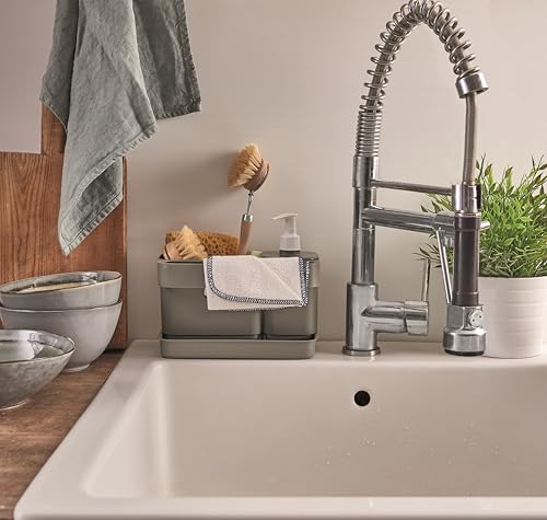 Snips Riordinello Grau, Schwammhalter küche mit Dosierer, Spülbecken Organizer, Spülmittelspender 21 x 12 x 18 cm, Made in Italy, 0% BPA und Phthalate Free.