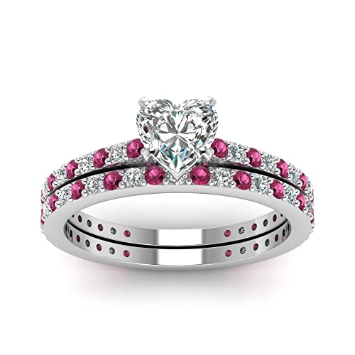 Image of 55Carat Choose Your Gemstone Classic Delicate Diamond CZ Wedding Set sterling silver Heart Shape Wedding Ring Sets Ornaments Surprise for Wife Symbol of Love Clarity Comfortable US Size 4 to 12
