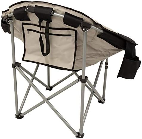 Andes Camping Folding Moon Chair, Cup Holder/Back Pocket Storage, Supports 120kg, Black and Grey