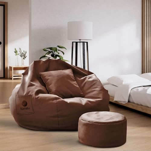 Image of karuto 4XL Bean Bag Cover with Footrest & Cushion (Without Beans) (Brown, XXXXL)