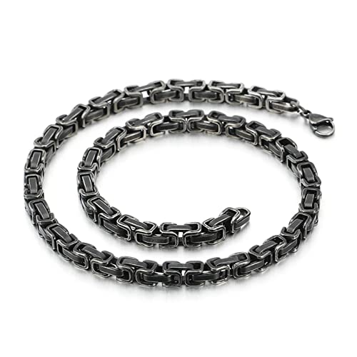 Collier de chaîne à maillons byzantin gris acier inoxydable anti-ternissement
