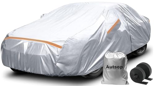 Autsop Car Cover Waterproof All Weather,12-Layer Car Covers for Automobiles Outdoor Heavy Duty Full Exterior Covers for Sedan(203-212 Inch)