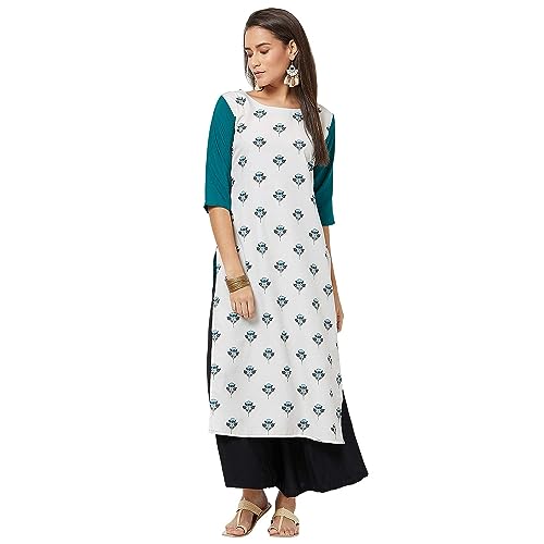 Image of LookMark Women Women's Crepe Peach & White Color 3 /4 Sleeve Straight Printed Kurta | Kurti Combo Pack of 2 (AZ-K1049-27033-XXL)