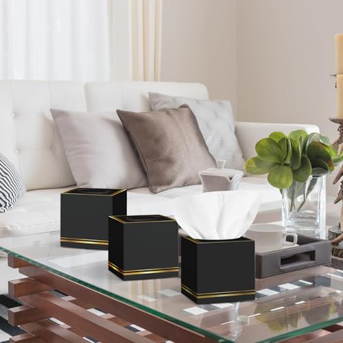 Image of Fourluoo 12 Pack Facial Tissues Cube Boxes Face Box 600 Sheets 3 ply Soft Paper Square Tissues Bulk for Car Pocket Toilet Household Bedroom Family(Black)
