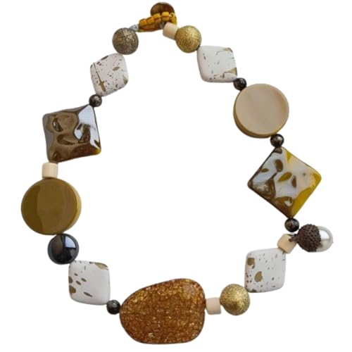 Etnyk by Carlos Fran Gargantilla Maxi Colar Arty Multicolor 48 cm – Collar de Cuentas Grandes de Resina Hecho a Mano Joyería de Autor Contemporánea (Amarillo/Dorado)