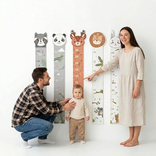 Toise enfant en bois décorative, tableau de croissance mural, règle de hauteur avec animaux, décoration chambre bébé et enfant