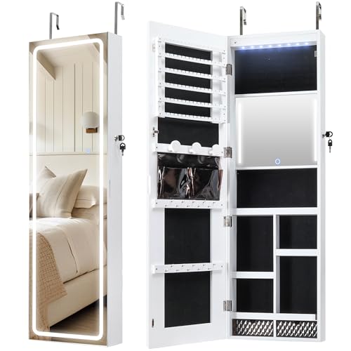 LED Hanging Mirror Jewelry Cabinet