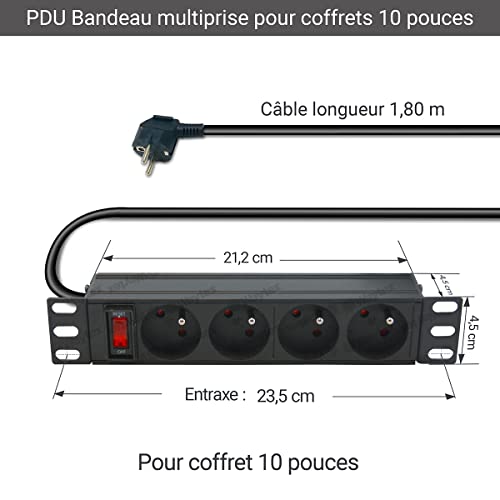 WAYTEX 37489 PDU Multiprise Rackable 10 Pouces Bandeau 4 Prises avec Interrupteur pour Coffret – vue 2
