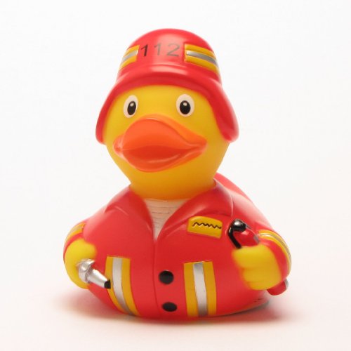 Preisvergleich Produktbild Feuerwehr Quietscheente"112" in rot