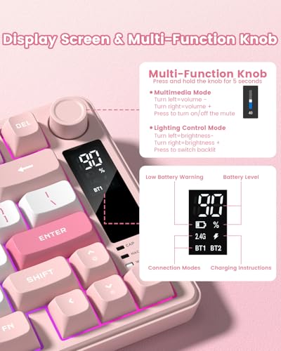 Image of Womier DK75 75% Wireless Gaming Keyboard, RGB Backlit Creamy Keyboard with Media Knob, OLED Screen, Tri-Mode 2.4GHz /USB-C /BT5.0, Anti-Ghosting No-Conflict Silent Membrane Keyboard for MAC Windows