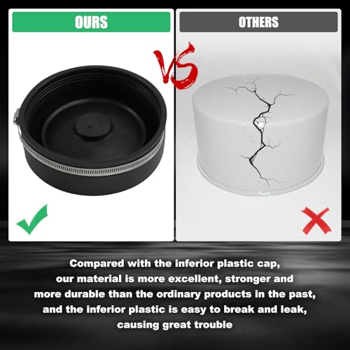 Image of RULLINE 4 PCS 6 inch Flexible PVC Cap with Stainless Steel Clamps Sewer Cleanout Cap Black PVC Pipe Cap Inner Diameter 6.3 inch Suitable for 6 inch Pipes