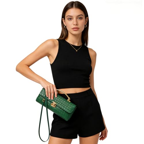 Image of BaiYouDa Evening Woven Clutch Purse Women Trendy Casual Satchel Handbag Vegan Leather Shoulder Bags