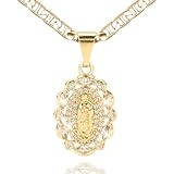 J&H DiaJuvelo Collar de la Virgen María para mujer, colgante de oro de Guadalupe, joyería milagrosa católica de María cristiana, santo, medalla sagrada, 18 inches, Latón con diamantes de imitación de