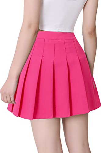 Hoerev Women Girls Short High Waist Pleated Skater Tennis Skirt, Rose, US 6