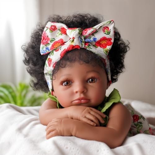 Muñeca bebé reborn negra 20 pulgadas suave y realista miniatura 1
