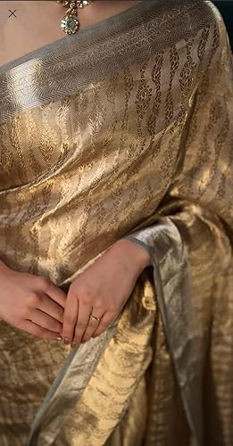 Women’s Banarasi brocade tissue Saree – Golden Banarasi Woven Design | Luxury Indian Traditional Wedding & Party Wear Saree